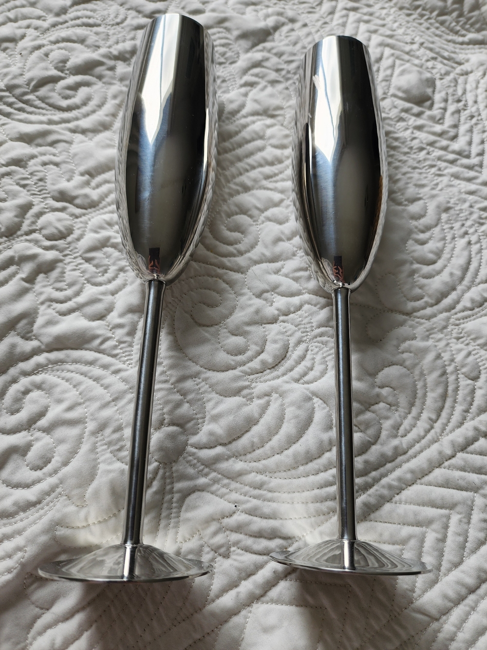 Pair STAINLESS Steel Champagne Flutes Mirror Finish Polished Look Set Of 2 - Picture 3 of 3